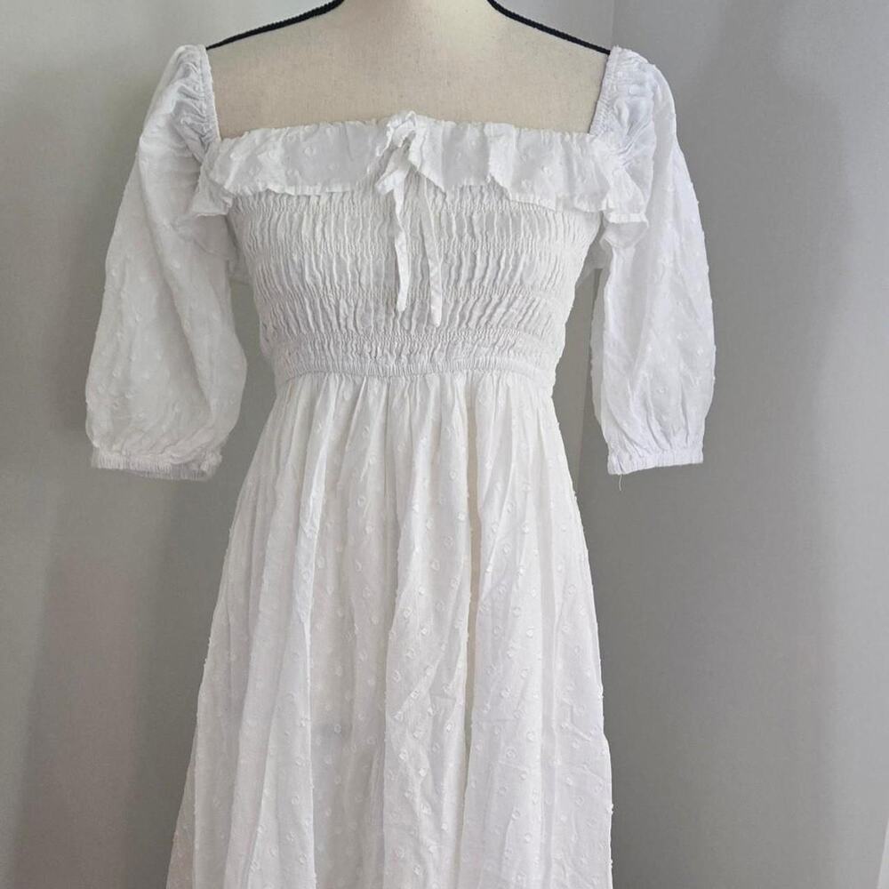 White off the shoulder dress with subtle textured embroidery, size M